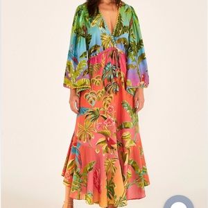 Farm Rio Ombre Forest Ruffle Tunic Maxi Dress